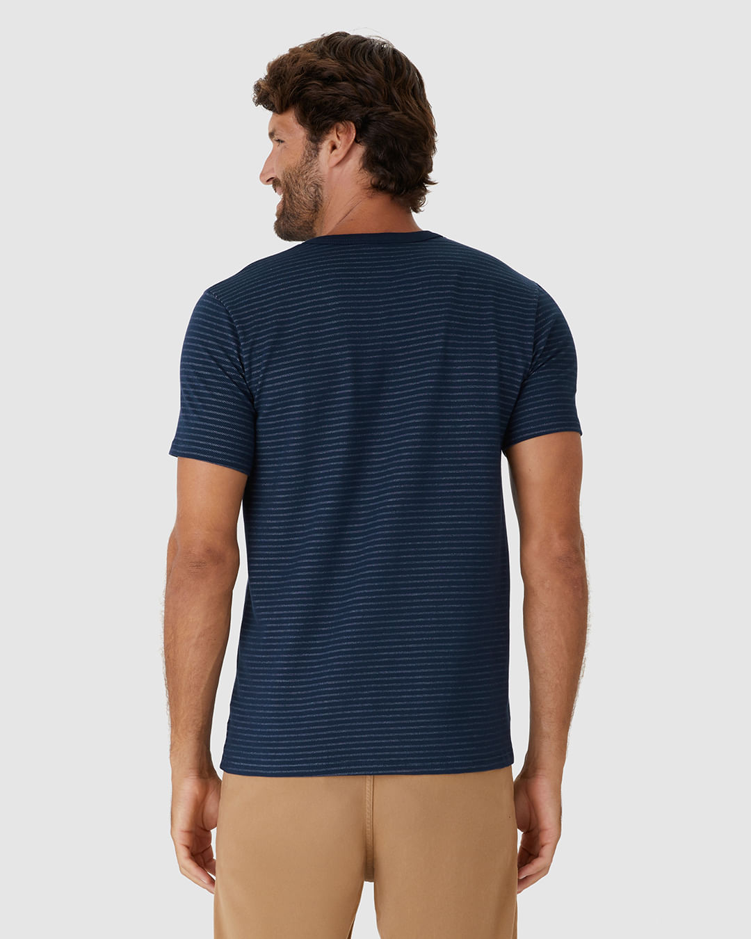 Camiseta Masculina Bolso Peitoral Em Moletinho Listrado - Imagem 25