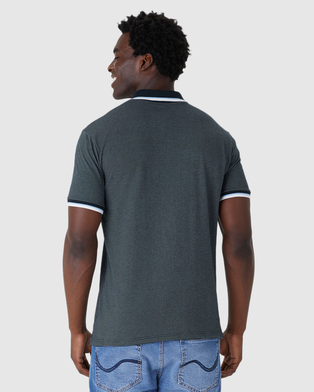 Camisa Polo Masculina Abertura Lateral Em Piquet Pontilhado - Imagem 5