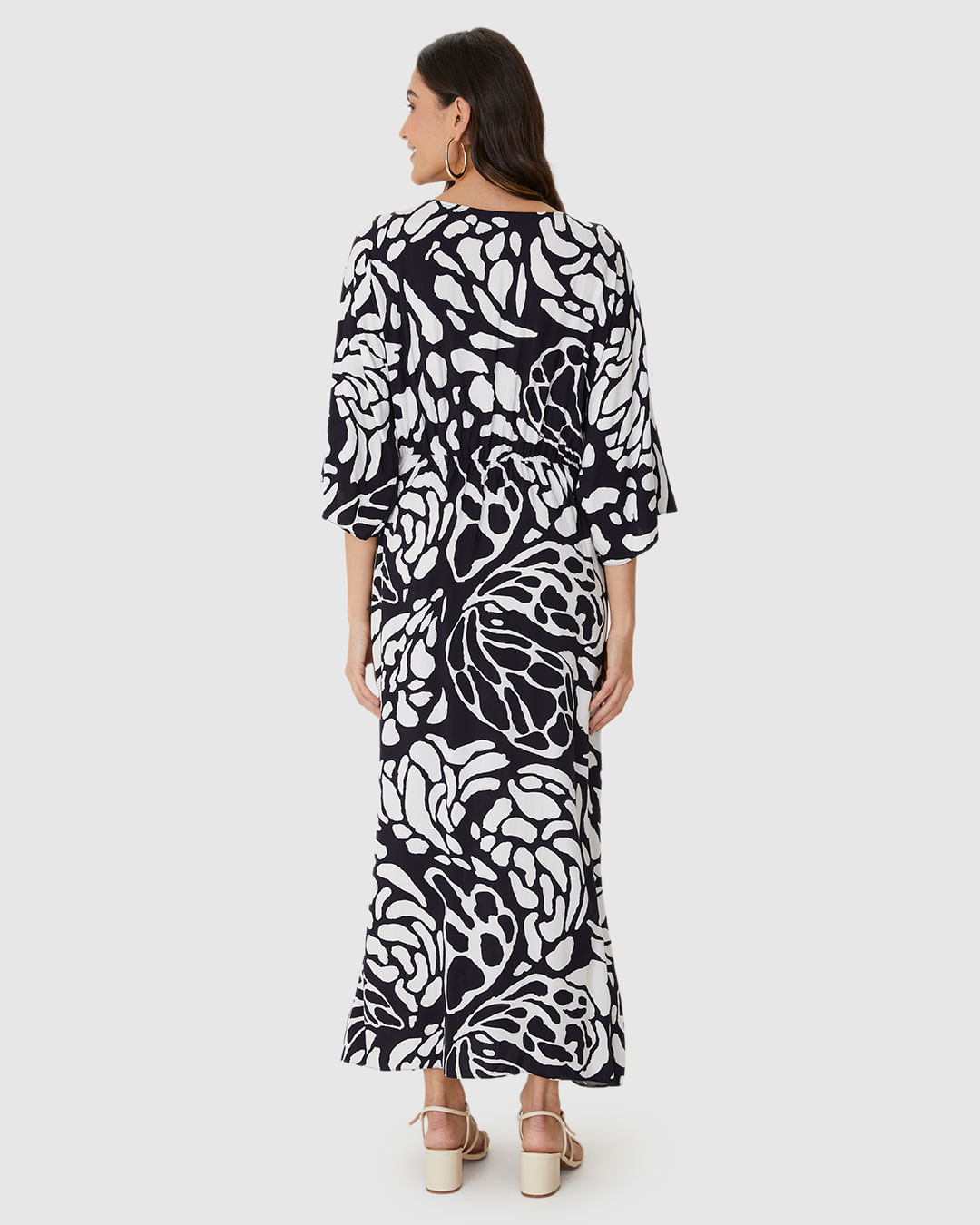 Vestido Midi Feminino Estampado Decote V Torção Frontal Em Viscose - Imagem 10