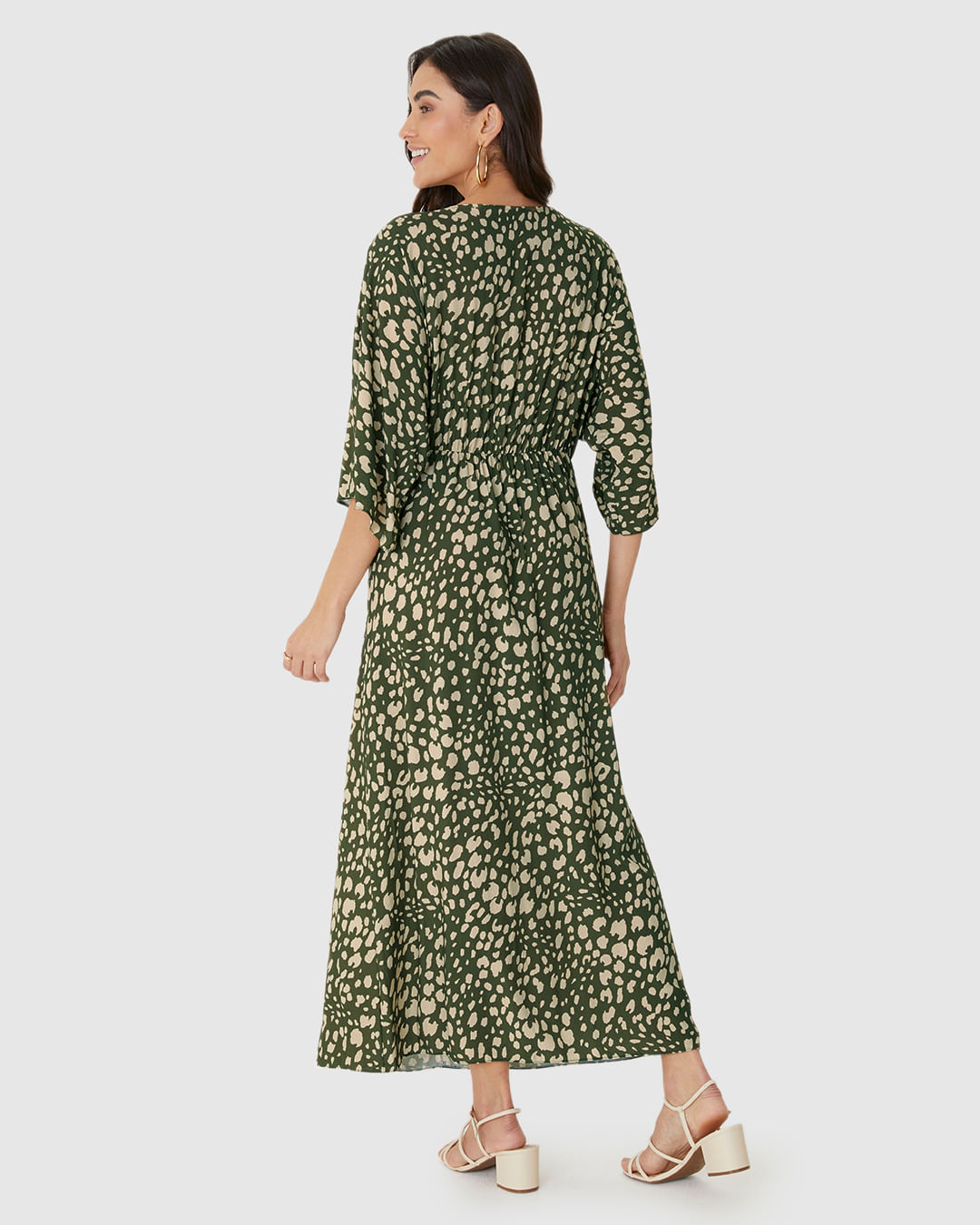 Vestido Midi Feminino Estampado Decote V Torção Frontal Em Viscose - Imagem 5