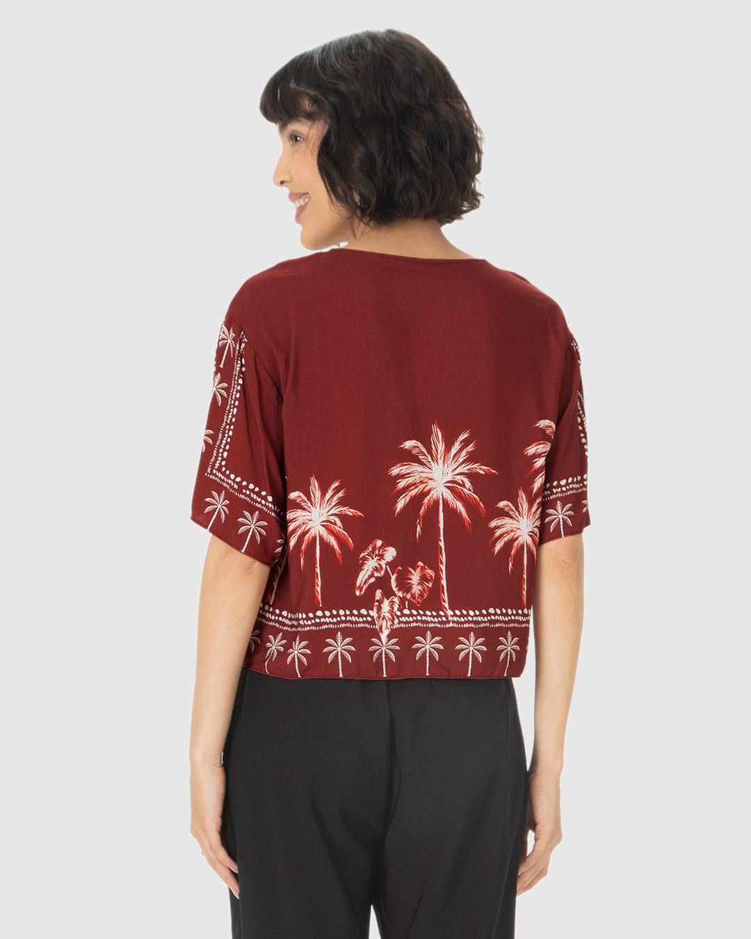 Blusa Box Feminina Estampada Manga Curta Em Viscose - Imagem 10