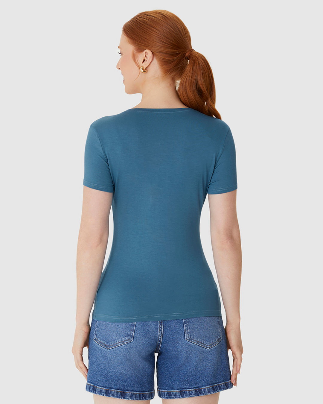 Blusa Básica Feminina Decote V Em Viscose Stretch - Imagem 10