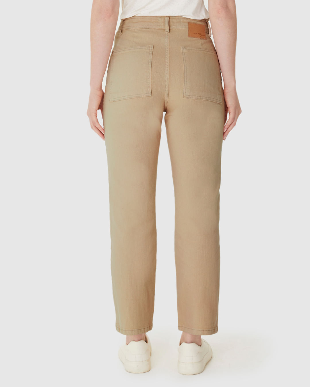 Calça Straight Cropped Feminina Bolso Funcional Em Sarja Com Elastano - Imagem 12