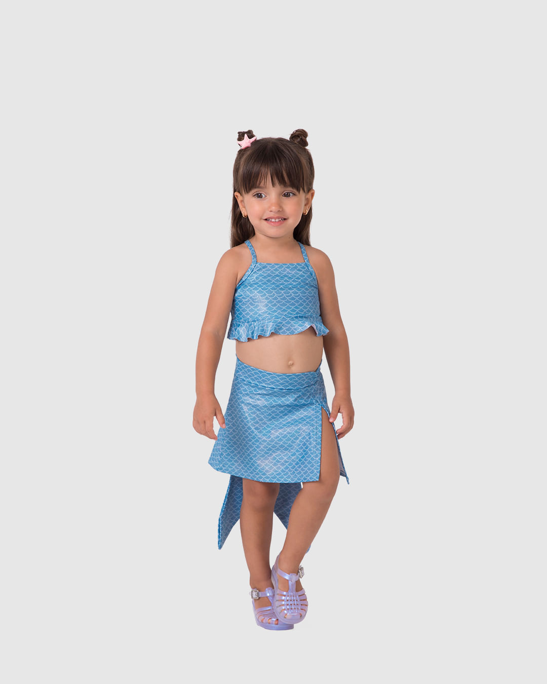 Biquíni Infantil Menina Saia Cauda Sereia Em Malha Glitter UV50+ Malwee Kids