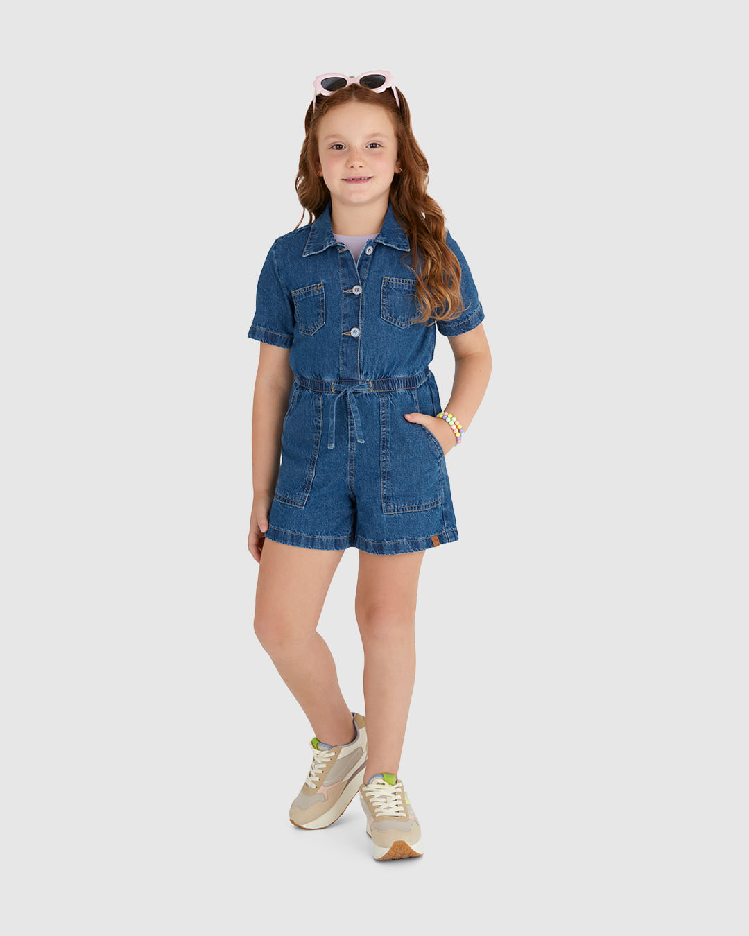 Macaquinho Infantil Menina Botões Frontais Em Jeans 100% Algodão Malwee Kids