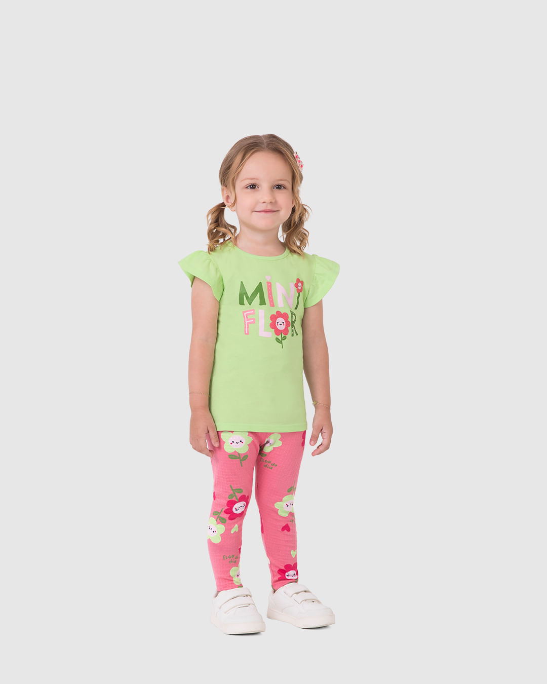 Conjunto Infantil Menina Blusa Estampa Glitter Mini Flor + Calça Malwee Kids