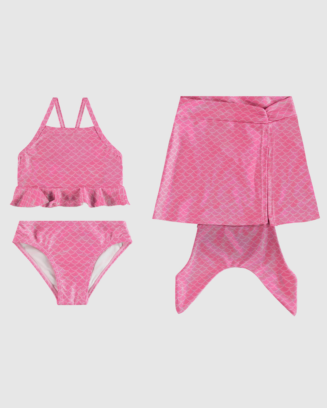 Biquíni Infantil Menina Saia Cauda Sereia Em Malha Glitter UV50+ Malwee Kids