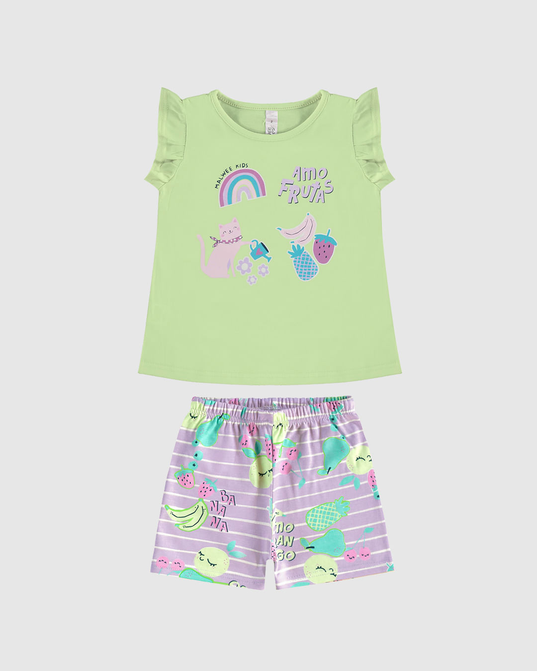 Pijama Curto Infantil Menina Amo Frutas Em Algodão Malwee Kids - Imagem 6