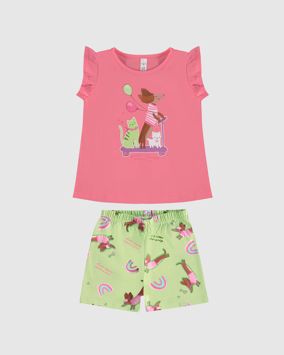Pijama Curto Infantil Menina Passeio Com Amigos Em Algodão Malwee Kids - Imagem 2