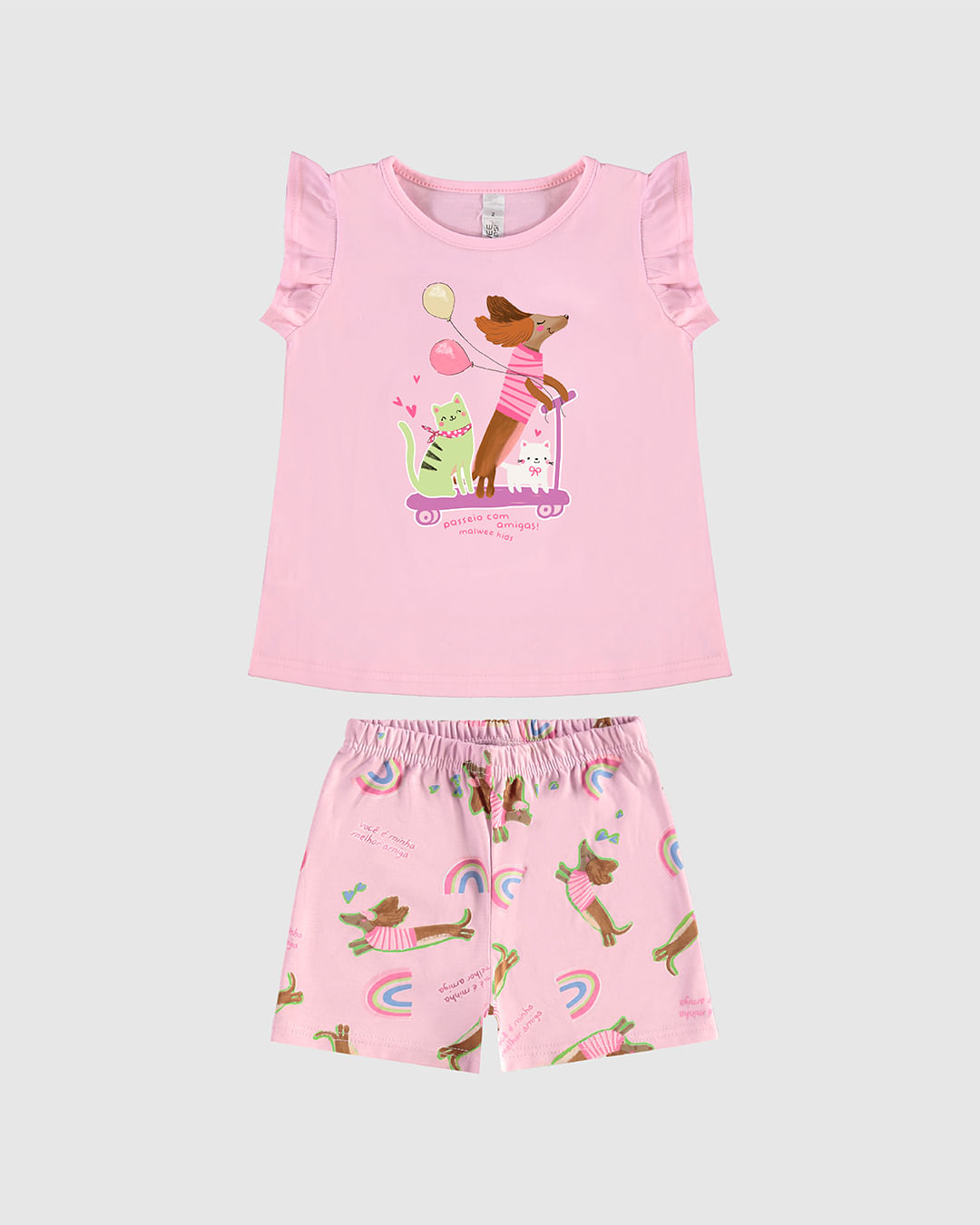 Pijama Curto Infantil Menina Passeio Com Amigos Em Algodão Malwee Kids - Imagem 6