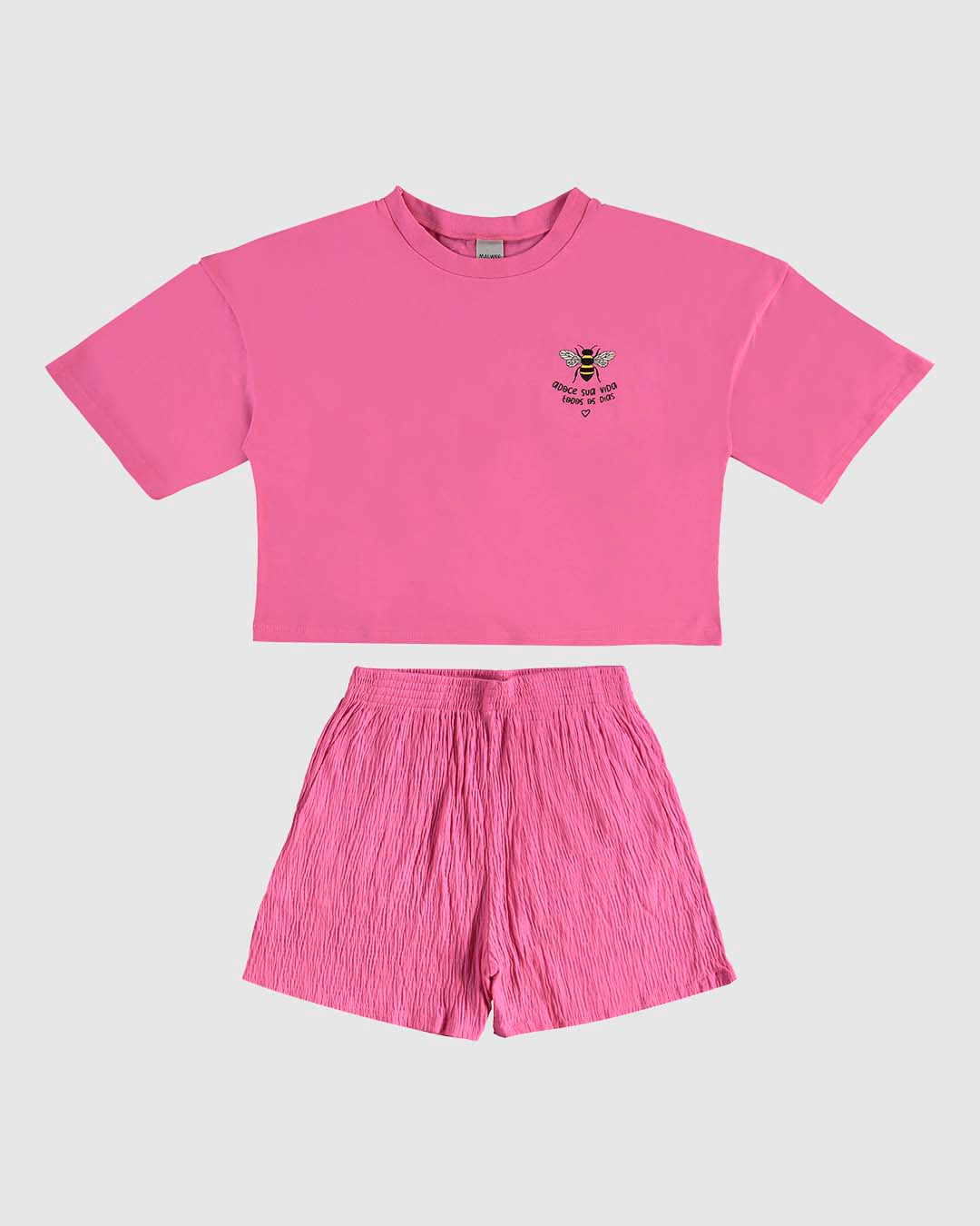 Conjunto Menina Blusa e Shorts em Malha Texturizada Malwee Kids