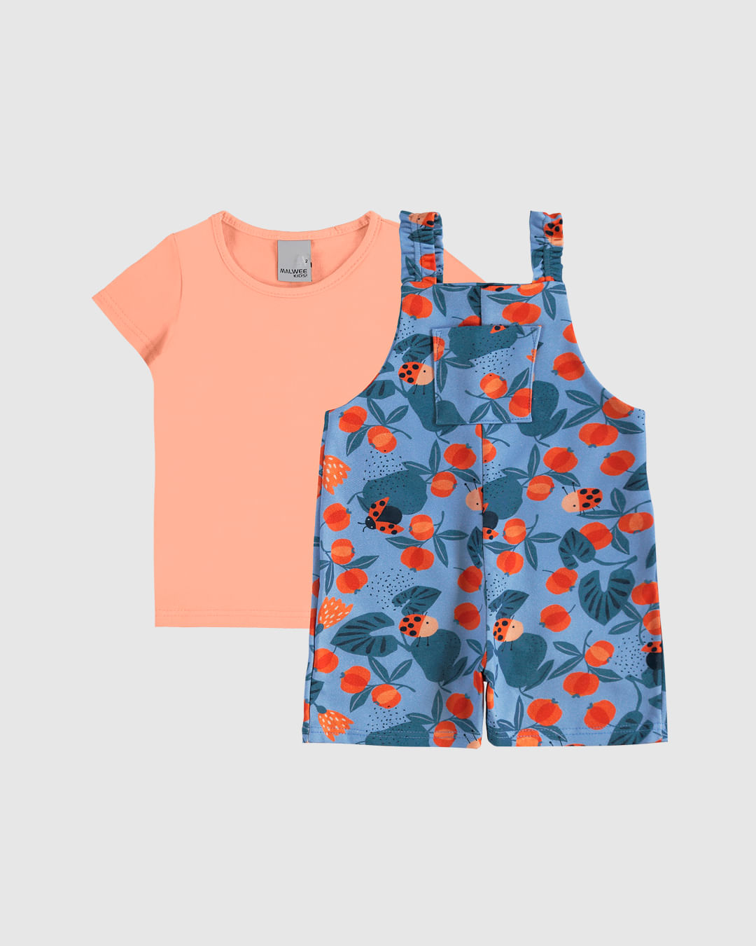 Conjunto Infantil Menina Blusa + Macaquinho Estampado em Algodão Malwee Kids