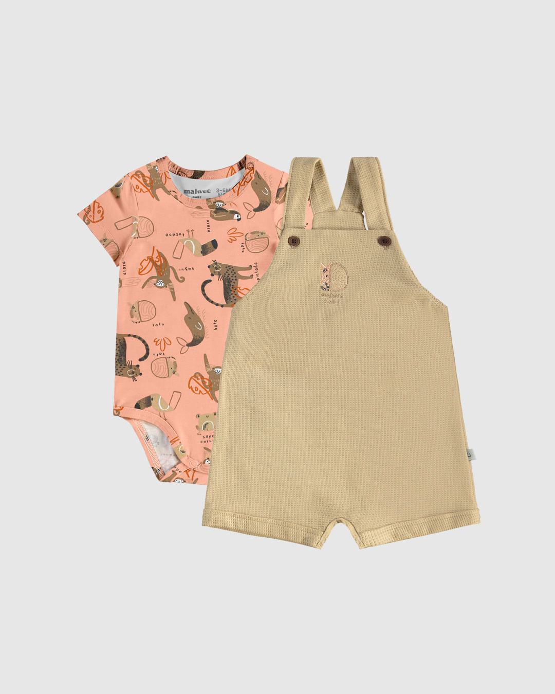 Conjunto Infantil Menino Body Estampa Animais + Macaquinho Malwee Kids