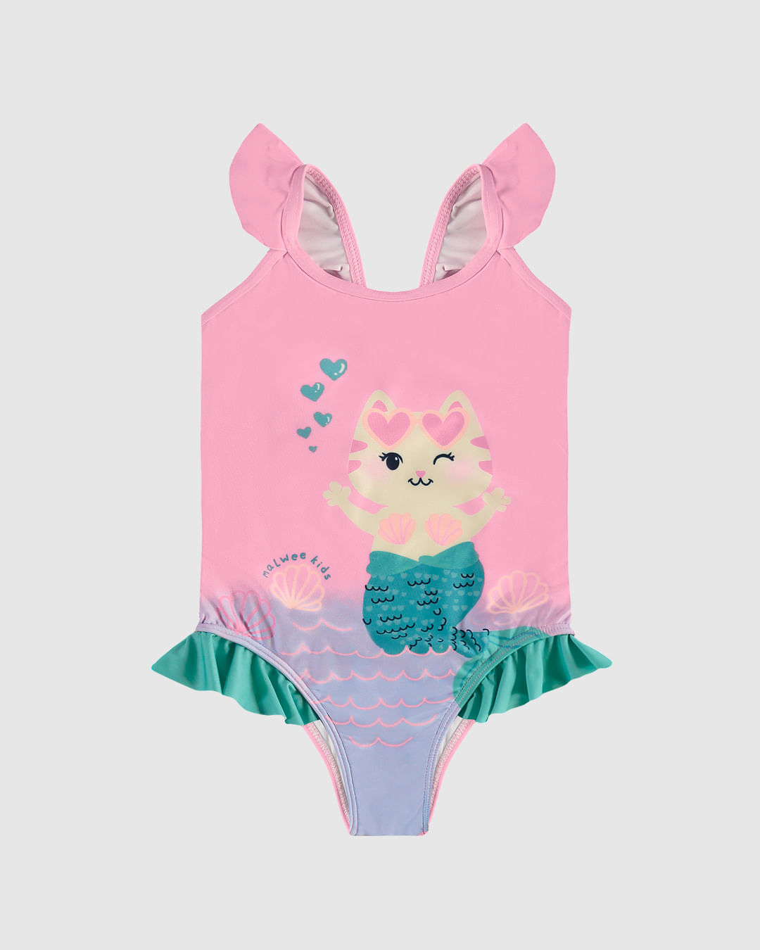 Maiô Infantil Menina Estampa Gatinha Sereia Em Malha UV50+ Malwee Kids - Imagem 3