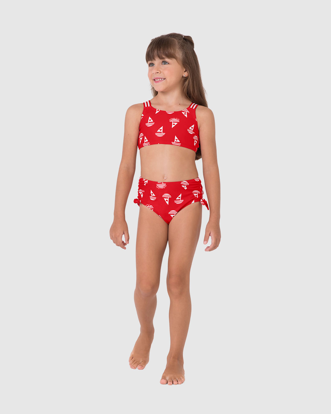 Biquíni Infantil Menina Cropped Estampa Barcos Em Malha UV50+ Malwee Kids - Imagem 4