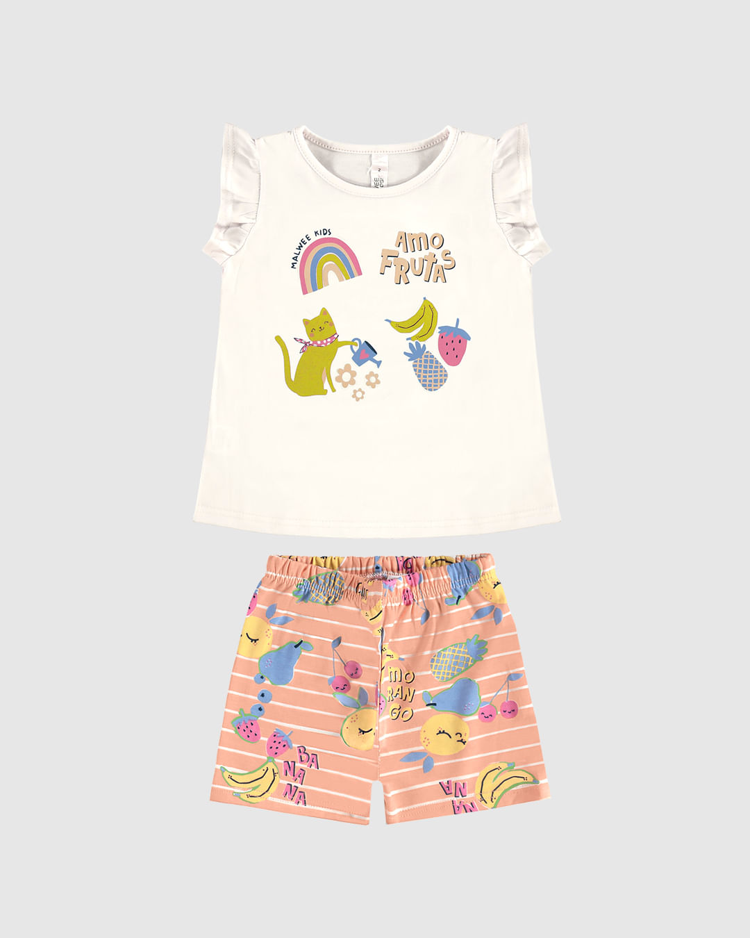 Pijama Curto Infantil Menina Amo Frutas Em Algodão Malwee Kids - Imagem 8