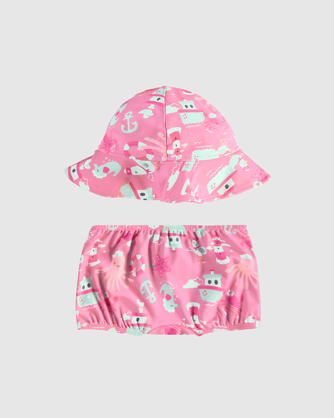 Conjunto Bebê Menina Shorts Banho De Sol + Chapéu Em Malha UV50+ Malwee Kids