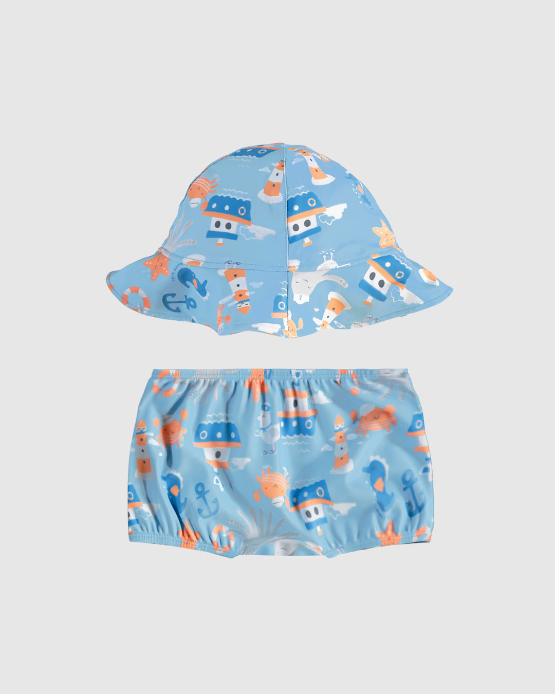 Conjunto Bebê Menino Shorts Banho De Sol + Chapéu Em Malha UV50+ Malwee Kids