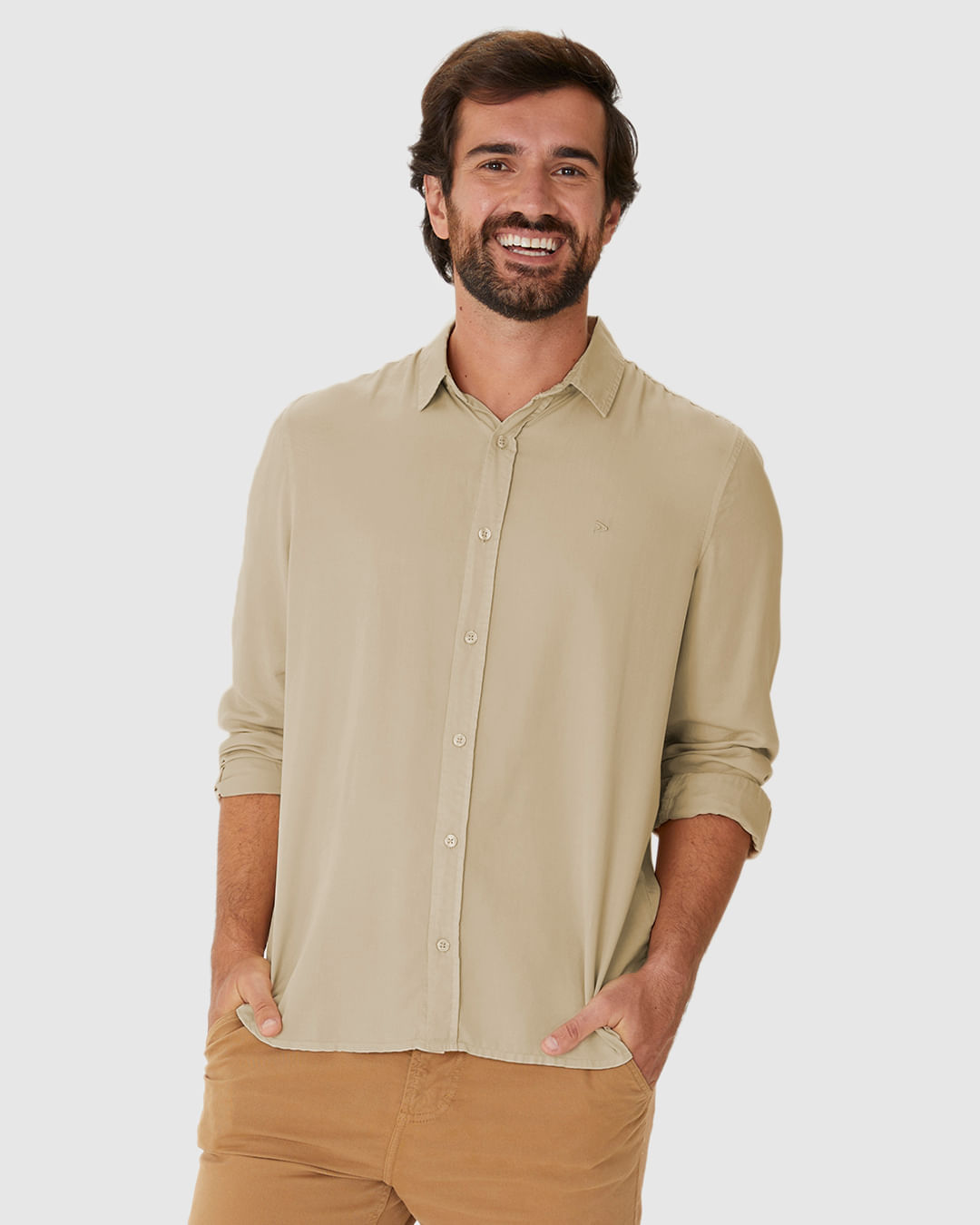 Camisa Masculina Regular Bordado Peitoral Em Liocel