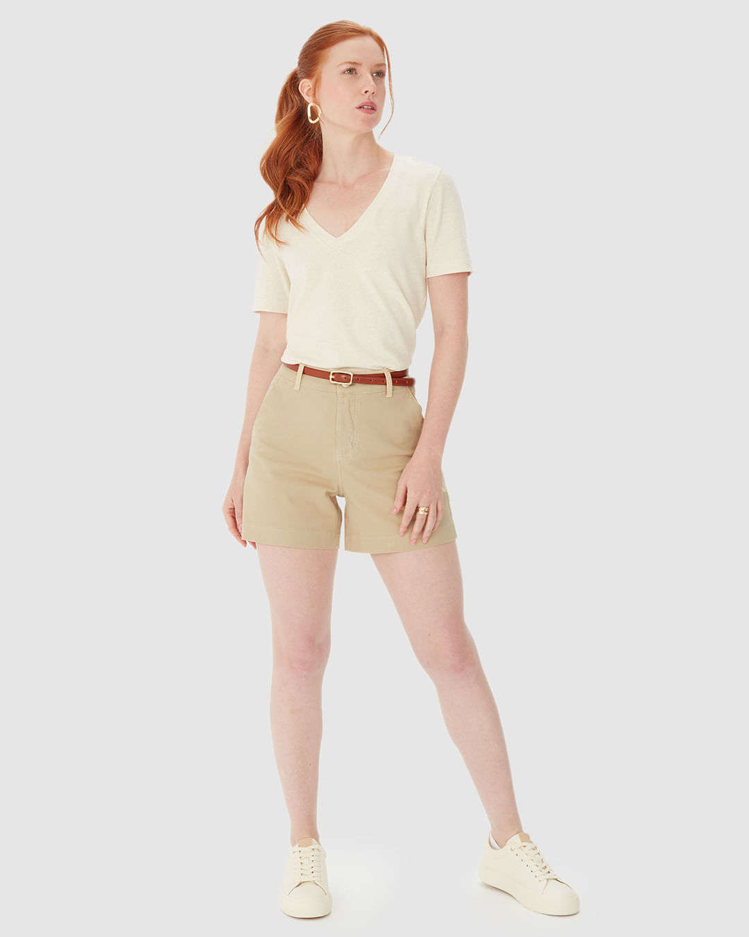 Shorts Feminino Alfaiataria Cintura Alta Em Sarja Com Elastano - Imagem 11