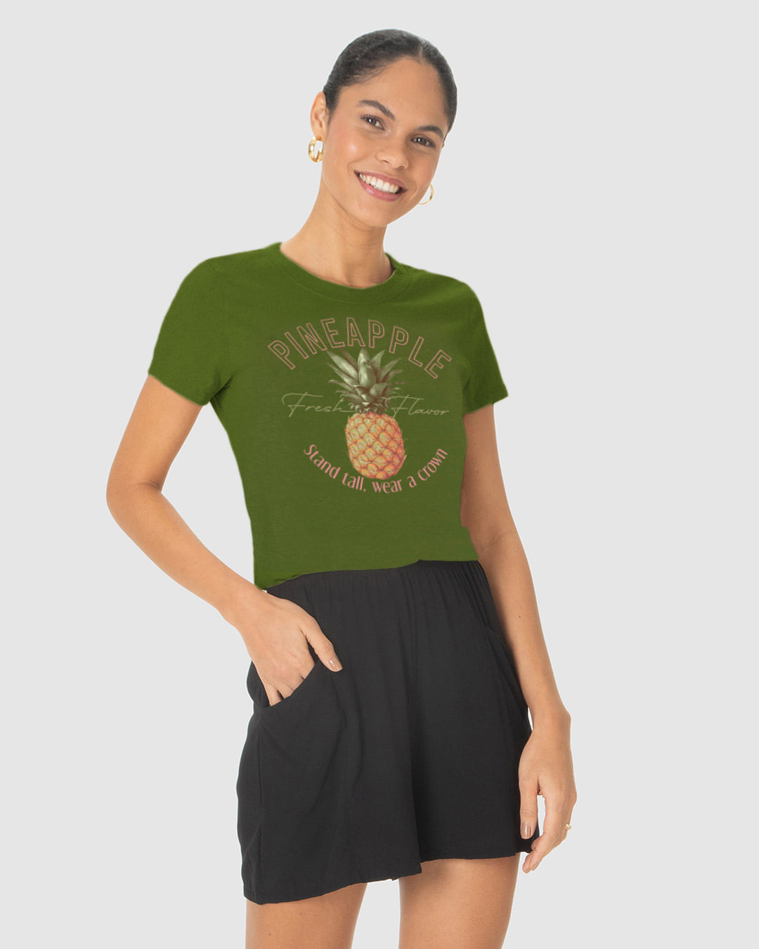 Camiseta Feminina Pineapple Fresh Flavor Stand Tall Wear a Crown Em Algodão - Imagem 16