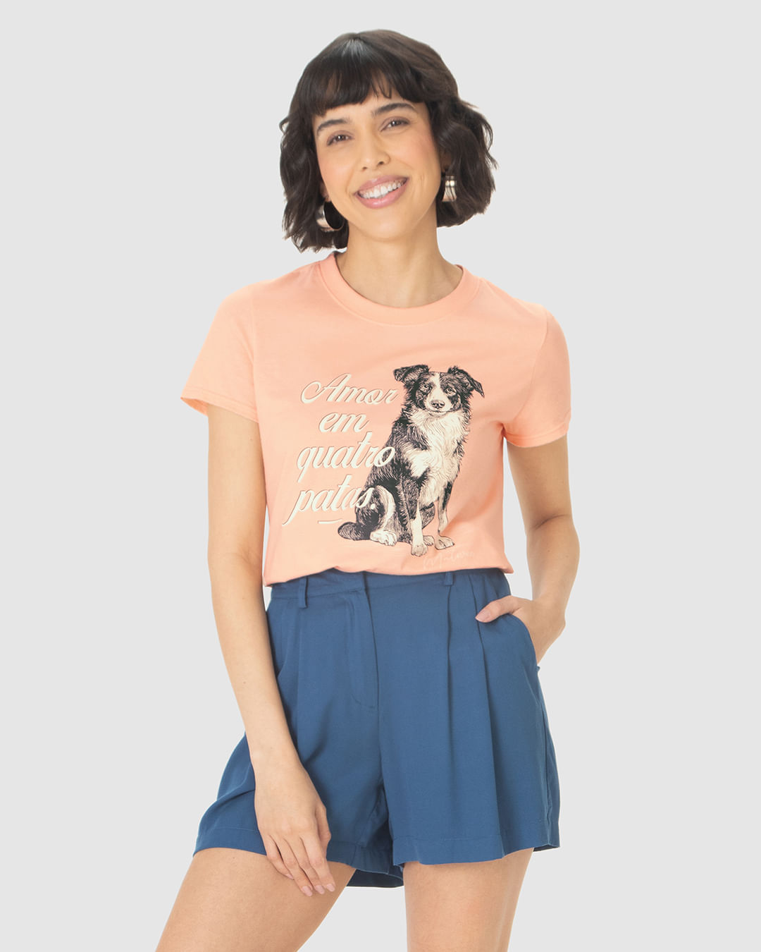 Camiseta Feminina Manga Curta Amor Em Quatro Patas Em Algodão - Imagem 6