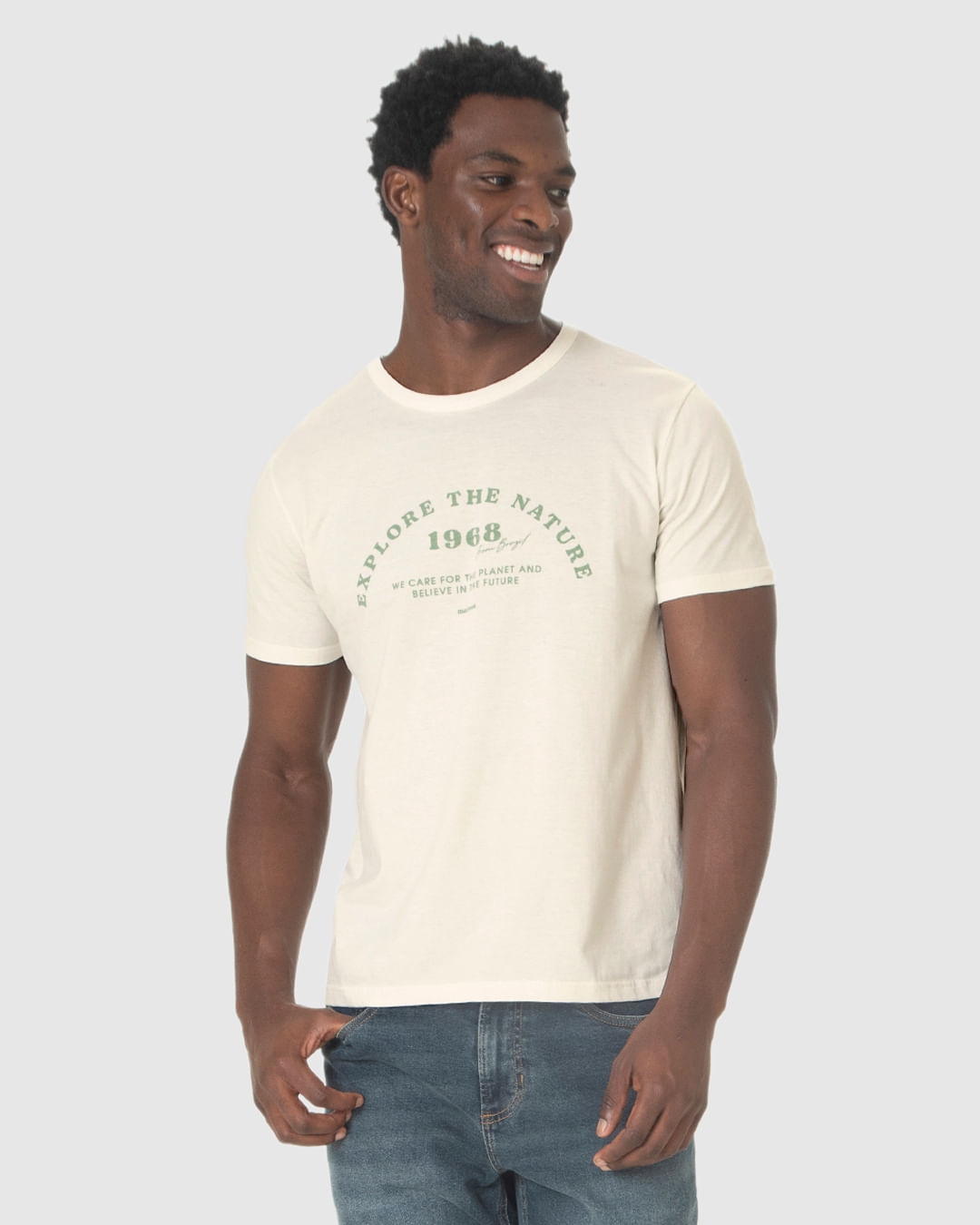 Camiseta Masculina Manga Curta Explore The Nature 1968 Em Algodão