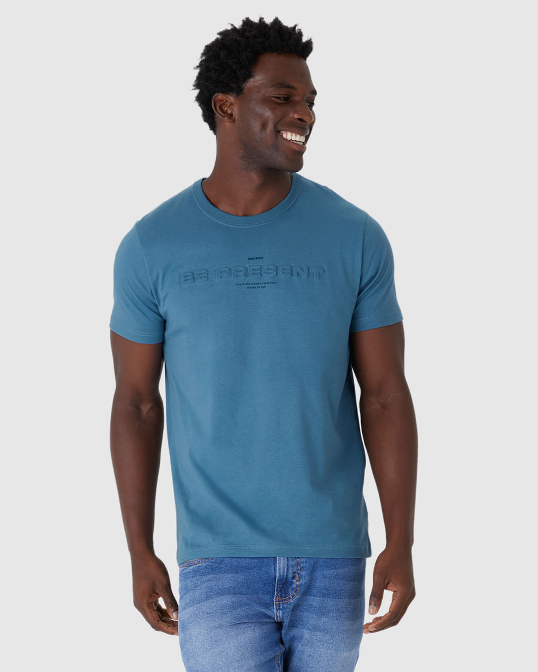 Camiseta Masculina Be Present Estampa Alto Relevo Em Algodão - Imagem 6