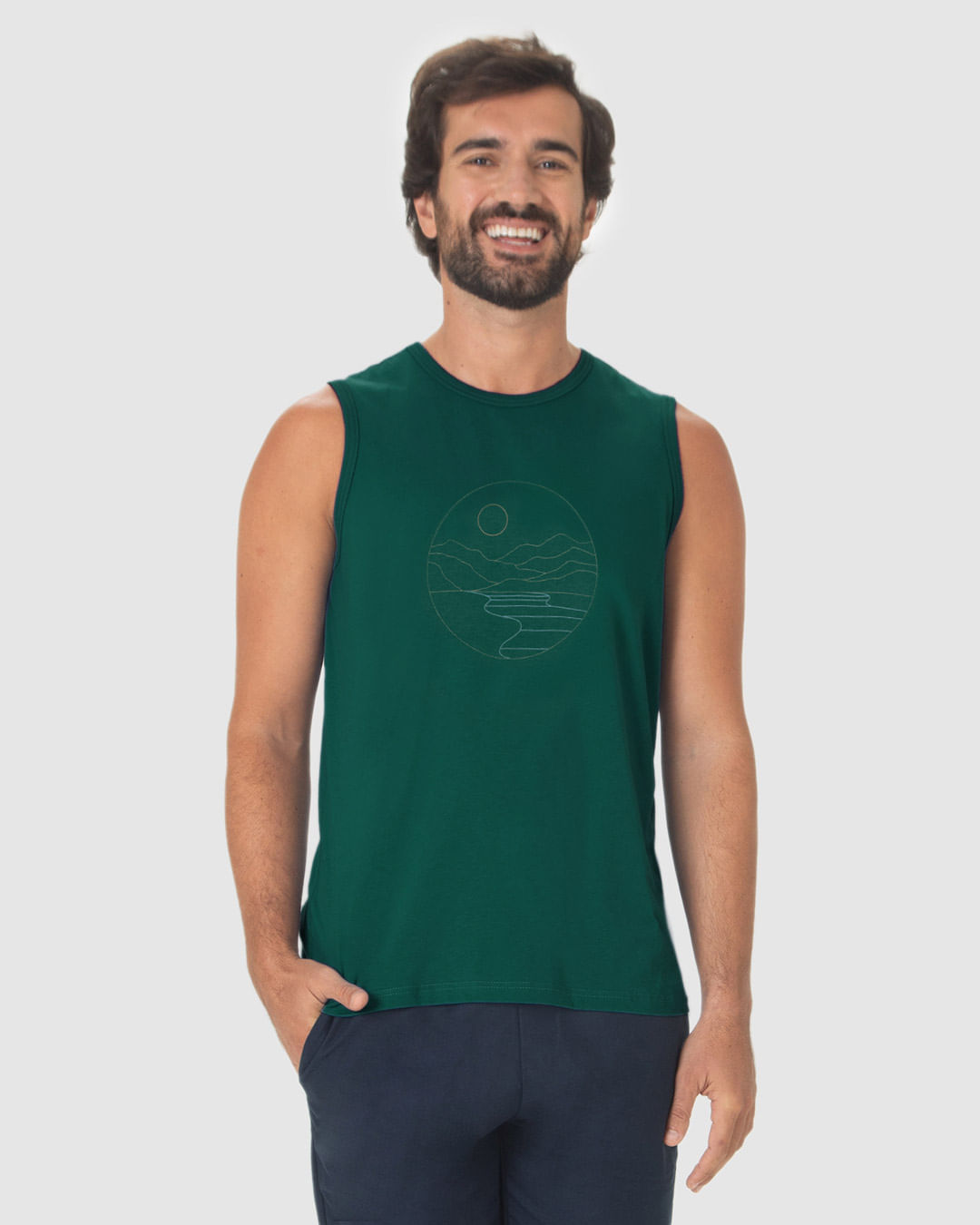 Regata Masculina Regular Estampa Frontal Em Algodão - Imagem 6