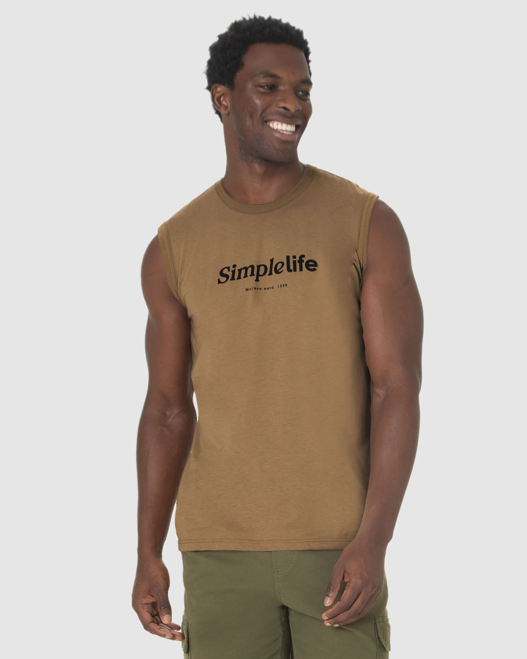 Regata Masculina Regular Estampa Lettering Em Algodão