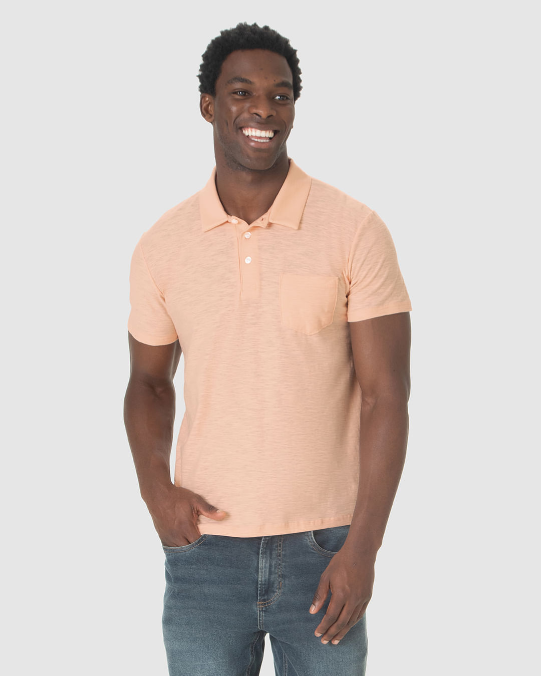 Camisa Polo Masculina Bolso Funcional em Malha Rajada
