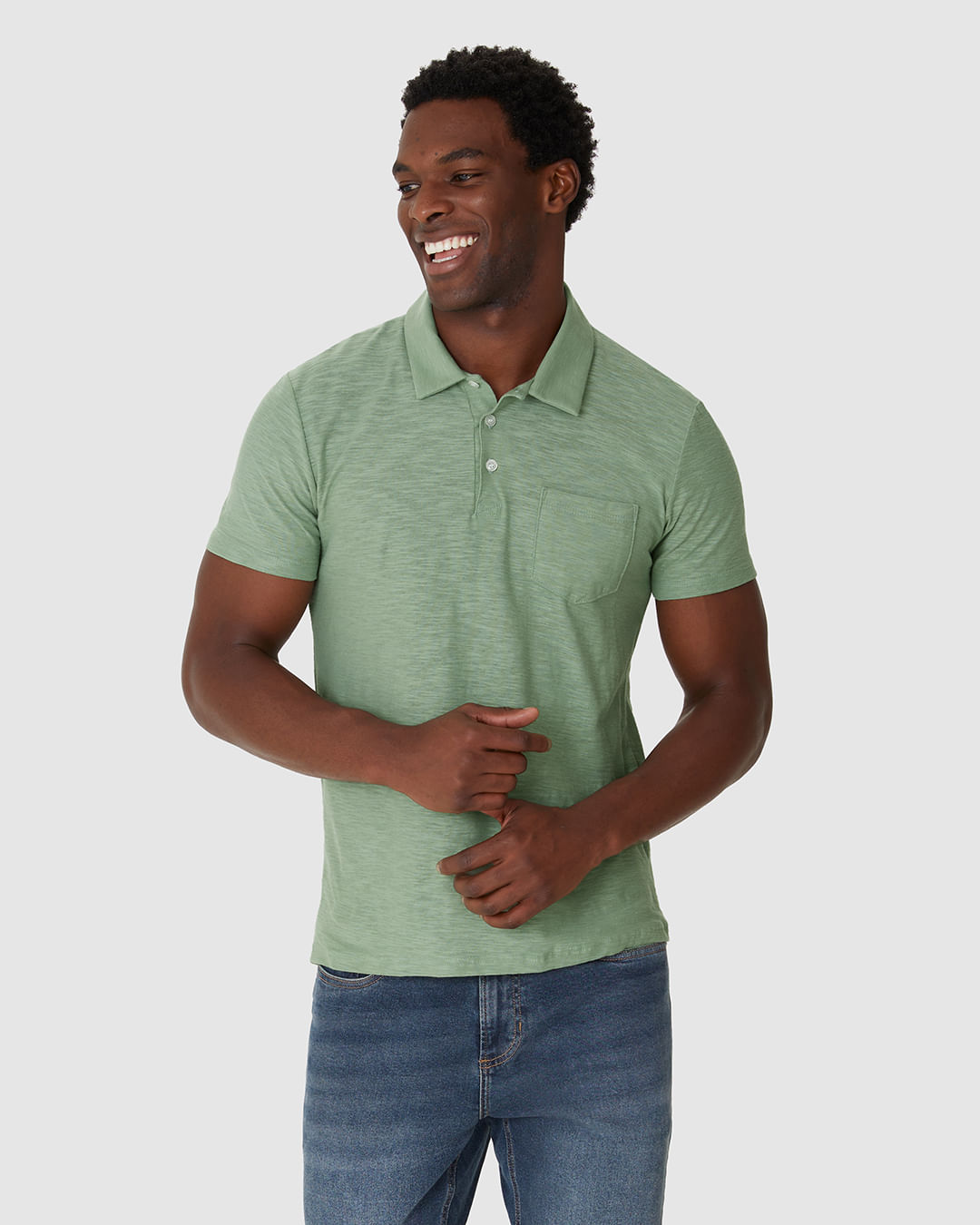 Camisa Polo Masculina Bolso Funcional Em Malha Rajada
