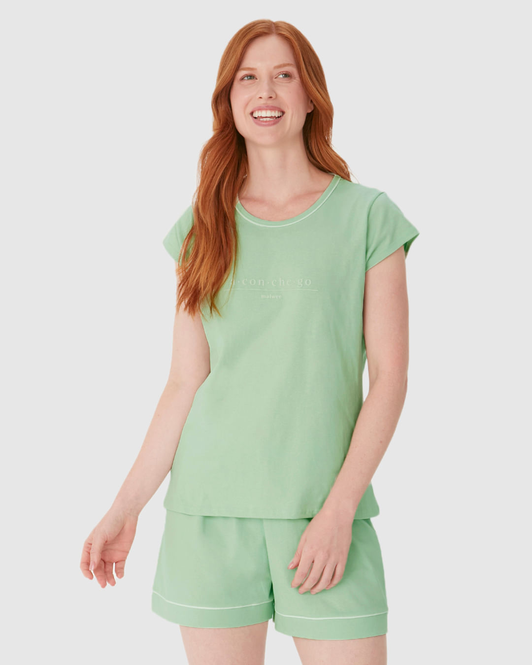 Pijama Curto Feminino Estampa Alto Relevo Aconchego Em Algodão - Imagem 6