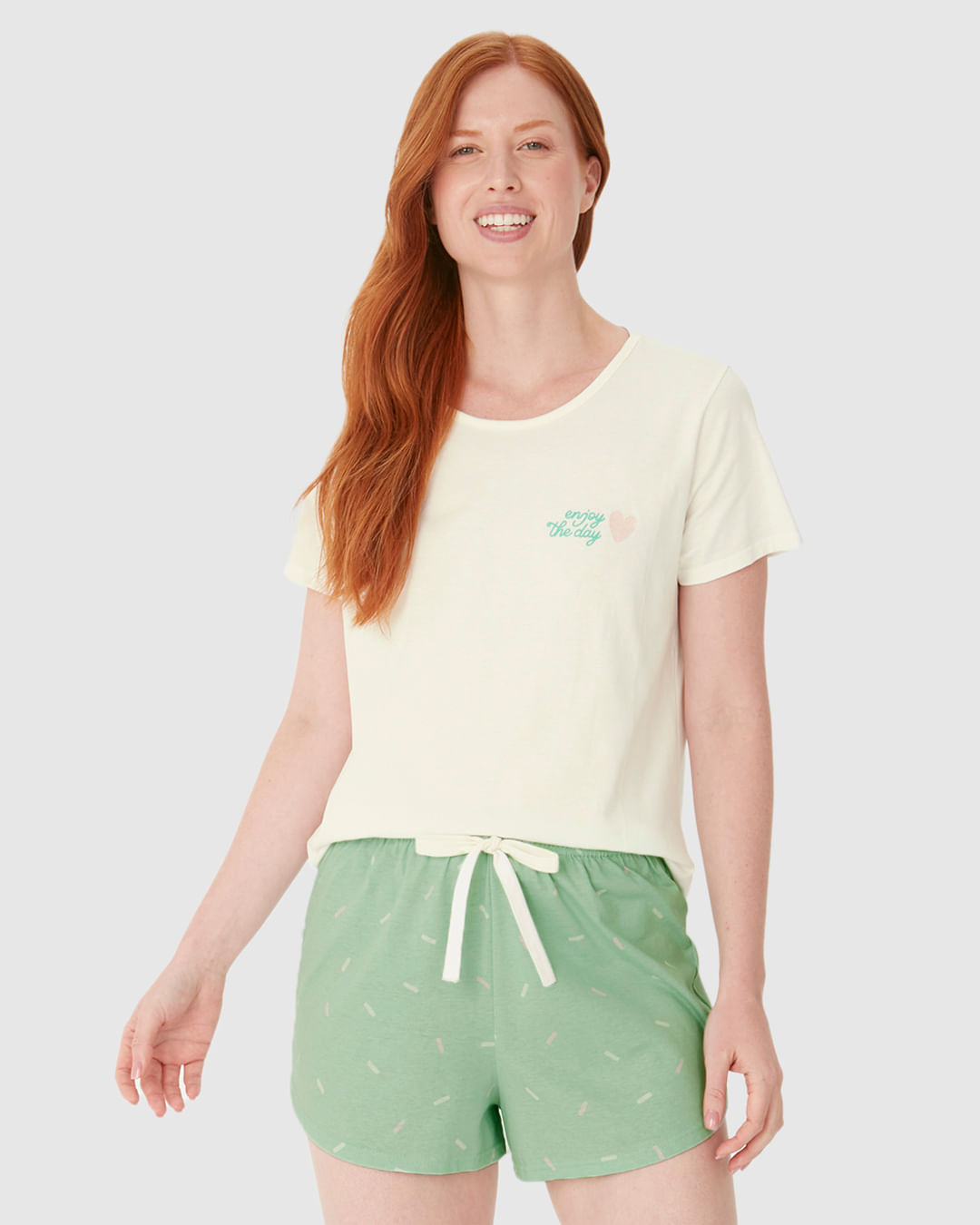 Pijama Curto Feminino Blusa Estampa Com Glitter Em Algodão - Imagem 11