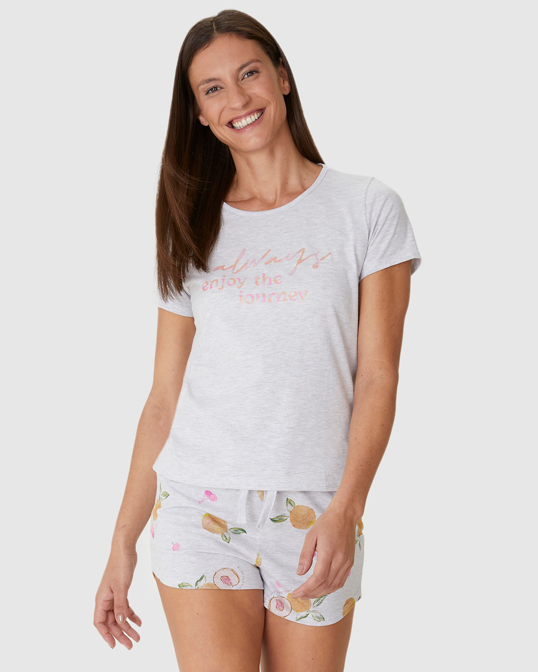 Pijama Curto Feminino Blusa Estampa Com Glitter Em Algodão - Imagem 7