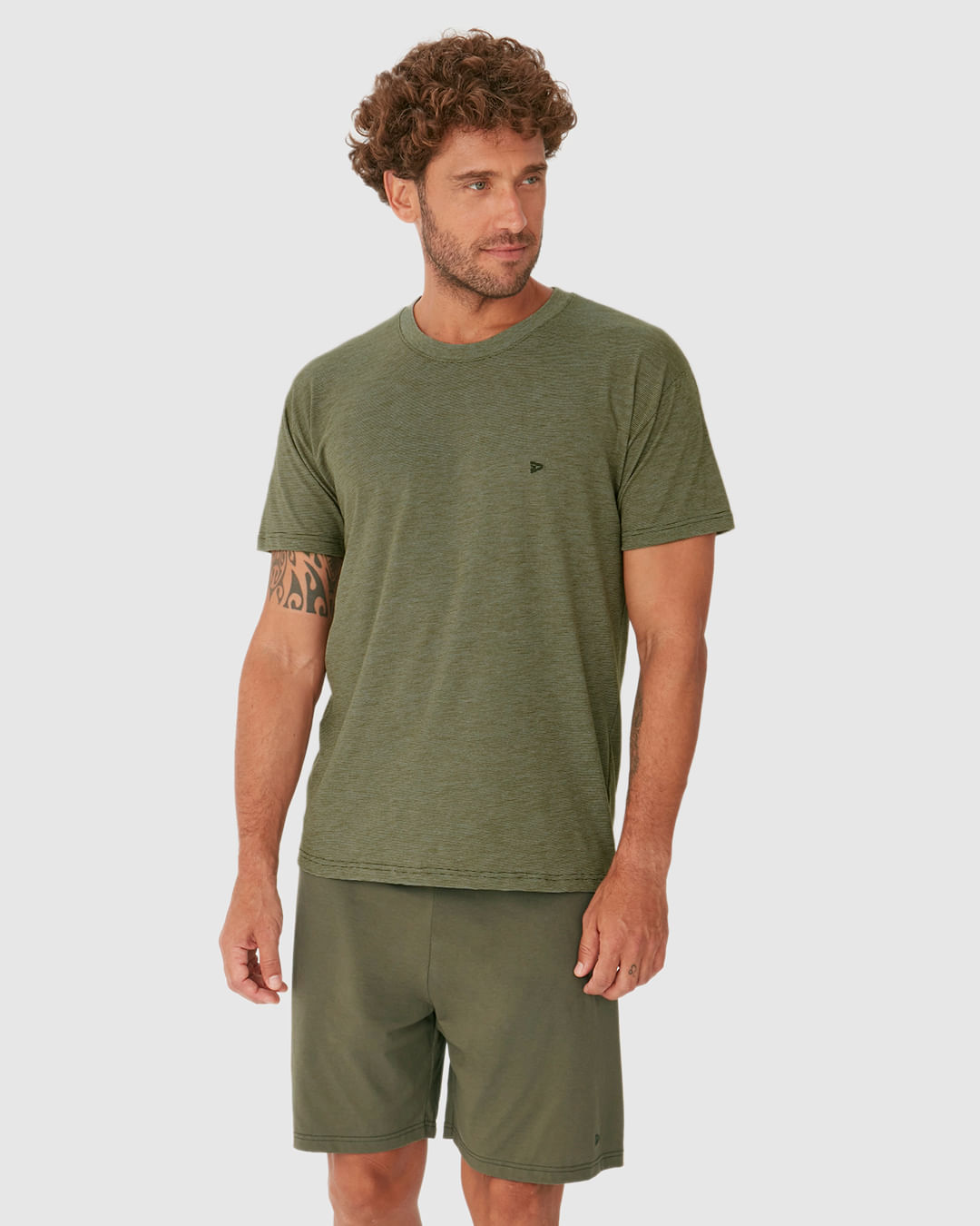 Pijama Curto Masculino Camiseta Decote Redondo Em Malha Fio A Fio - Imagem 11