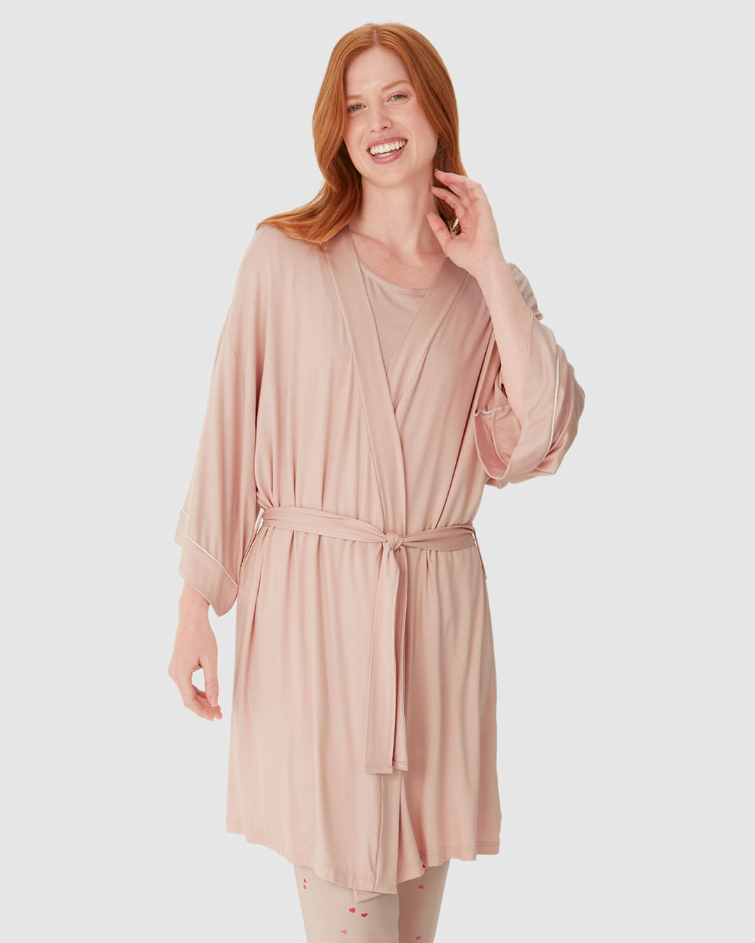 Robe Feminino Manga 7/8 Faixa Amarração em Viscose Stretch