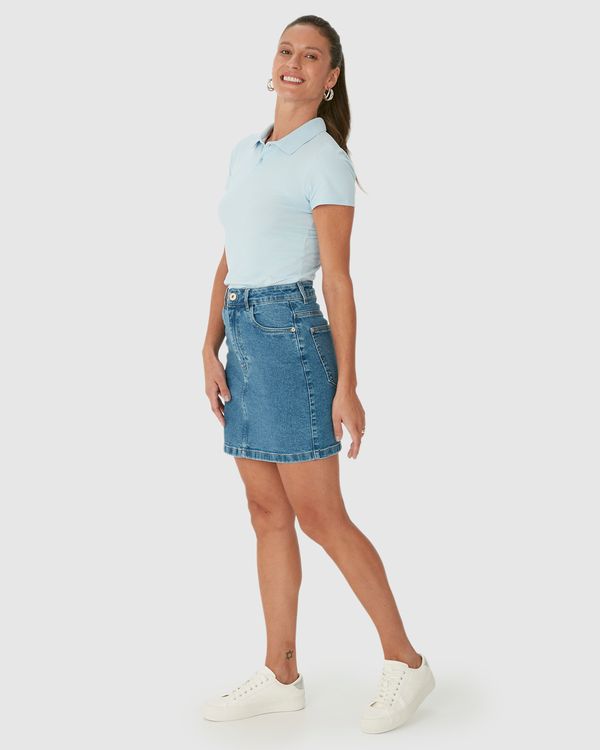 Saia Reta Feminina Cintura Alta Em Jeans Com Elastano Azul - 38