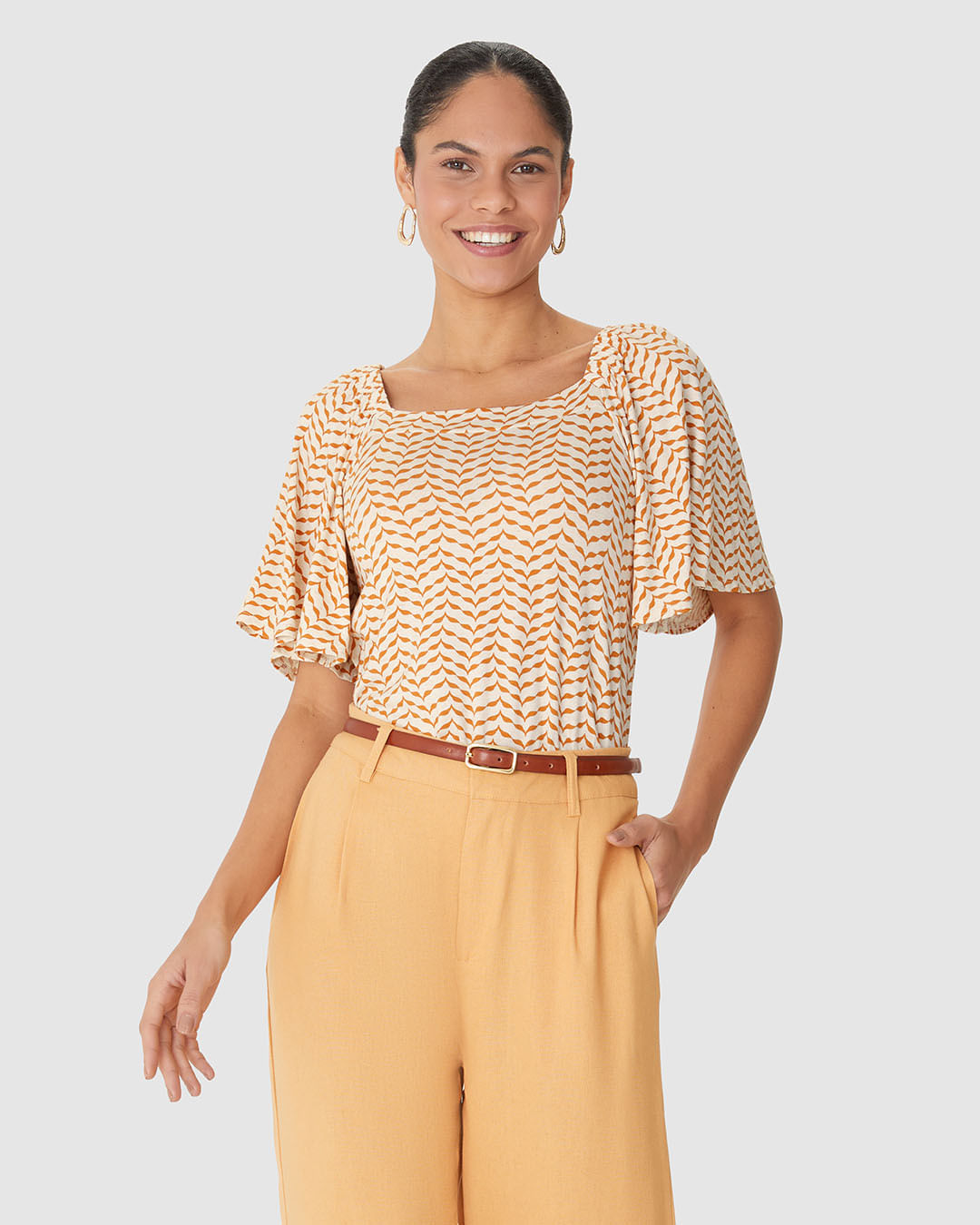 Blusa Feminina Estampada Decote Reto Em Malha Viscolinho Stretch - Imagem 6