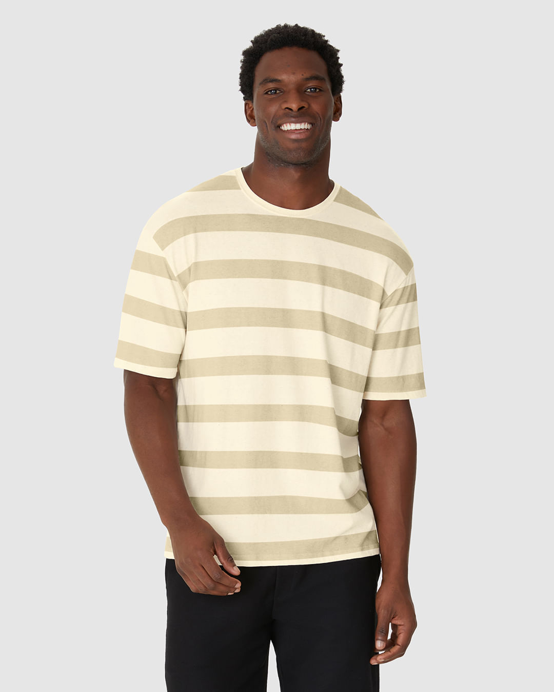 Camiseta Masculina Relaxed Fit Listrada Em Malha Linho - Imagem 25