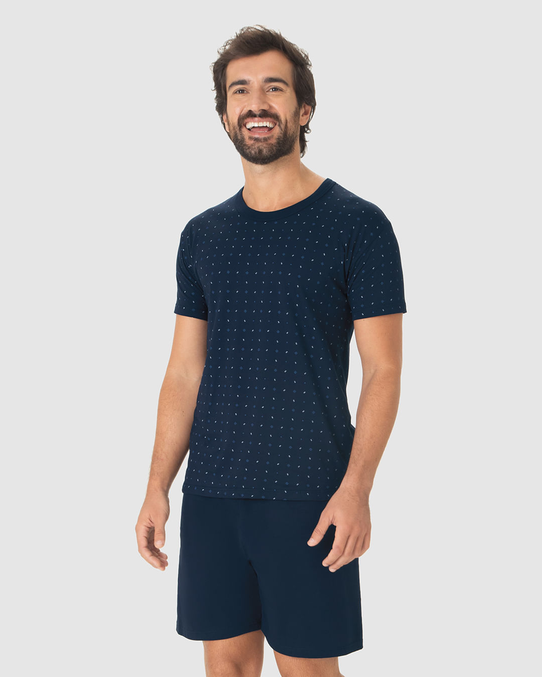 Pijama Curto Masculino Camiseta Estampada E Shorts Em Algodão - Imagem 16