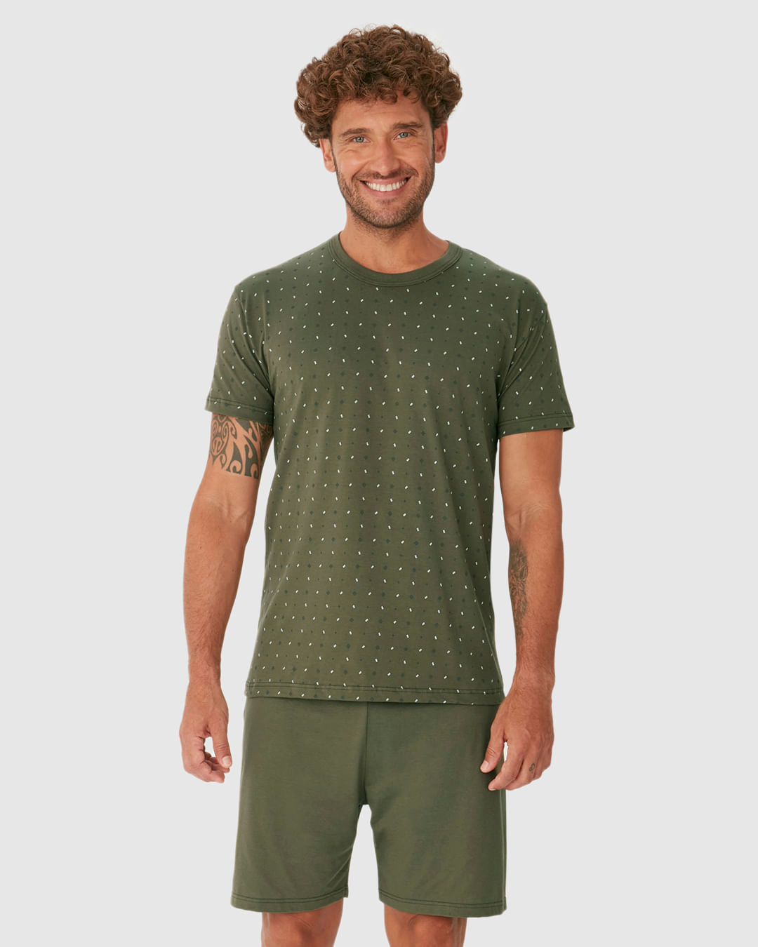 Pijama Curto Masculino Camiseta Estampada E Shorts Em Algodão - Imagem 11