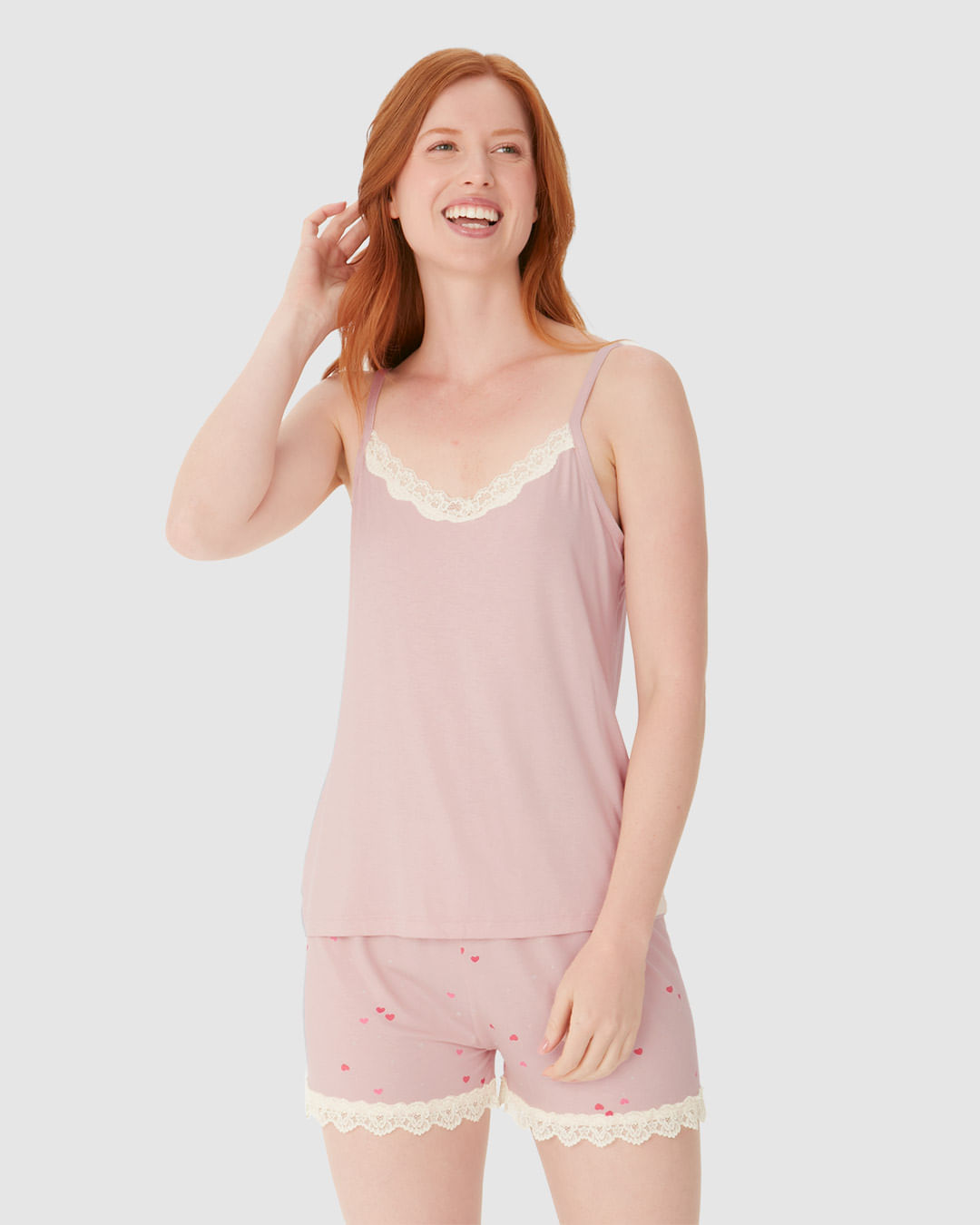 Pijama Curto Feminino Detalhe Renda Em Viscose Stretch - Imagem 7