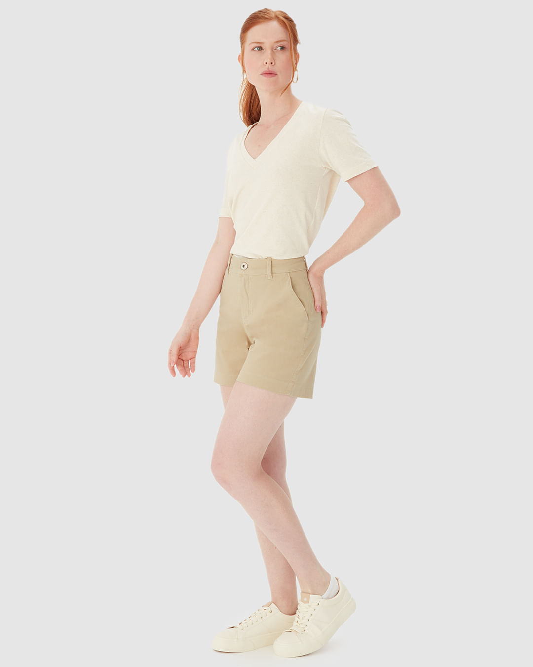 Shorts Feminino Alfaiataria Cintura Alta Em Sarja Com Elastano - Imagem 27