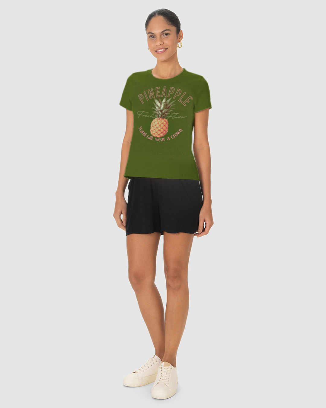 Camiseta Feminina Pineapple Fresh Flavor Stand Tall Wear a Crown Em Algodão - Imagem 2