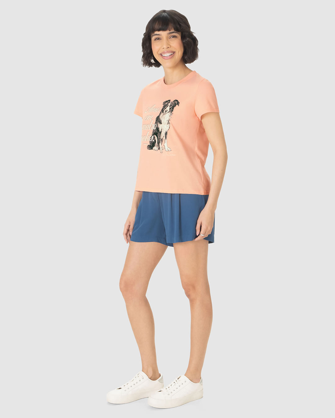 Camiseta Feminina Manga Curta Amor Em Quatro Patas Em Algodão - Imagem 7