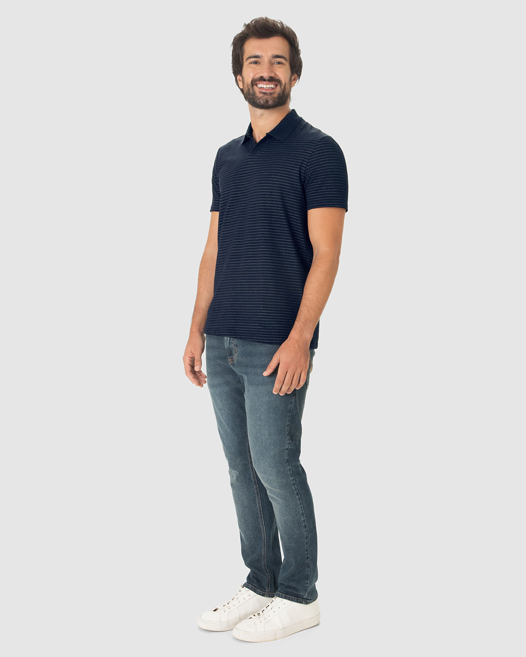 Camisa Polo Masculina Gola V Em Moletinho Listrado - Imagem 22