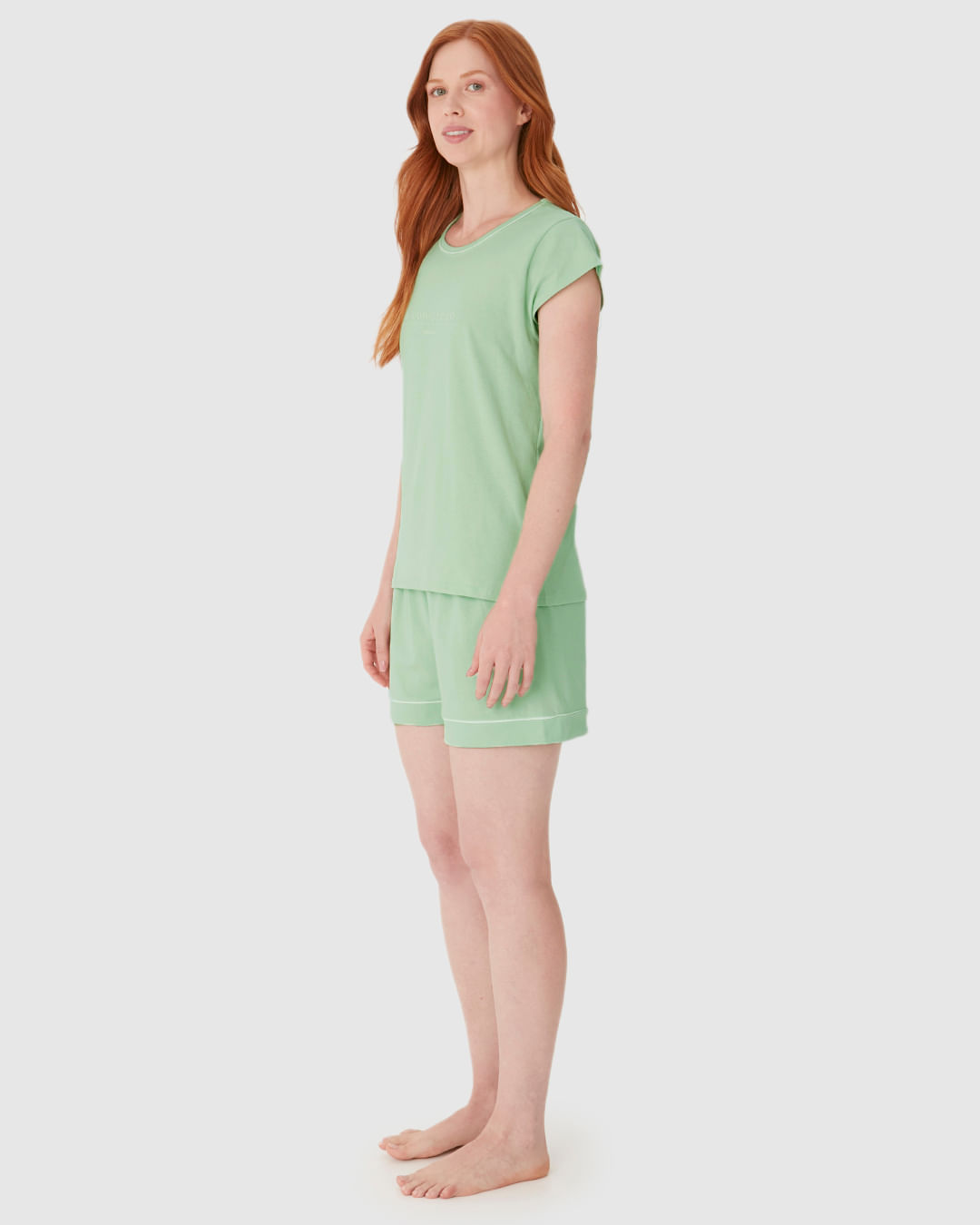 Pijama Curto Feminino Estampa Alto Relevo Aconchego Em Algodão - Imagem 2