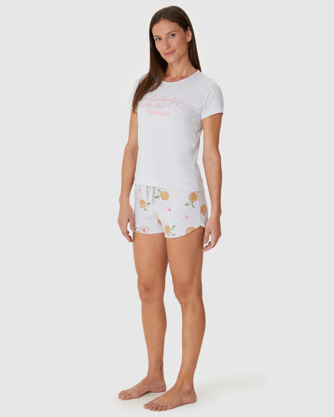 Pijama Curto Feminino Blusa Estampa Com Glitter Em Algodão - Imagem 14
