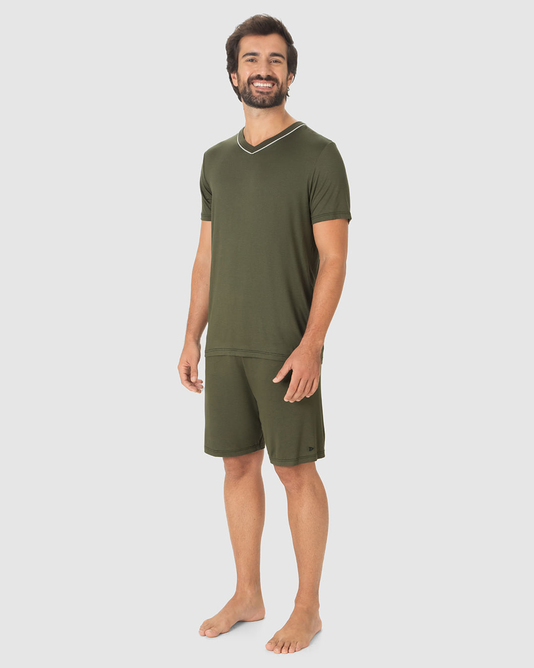 Pijama Curto Masculino Camiseta Decote V Contraste Em Viscose Stretch - Imagem 2
